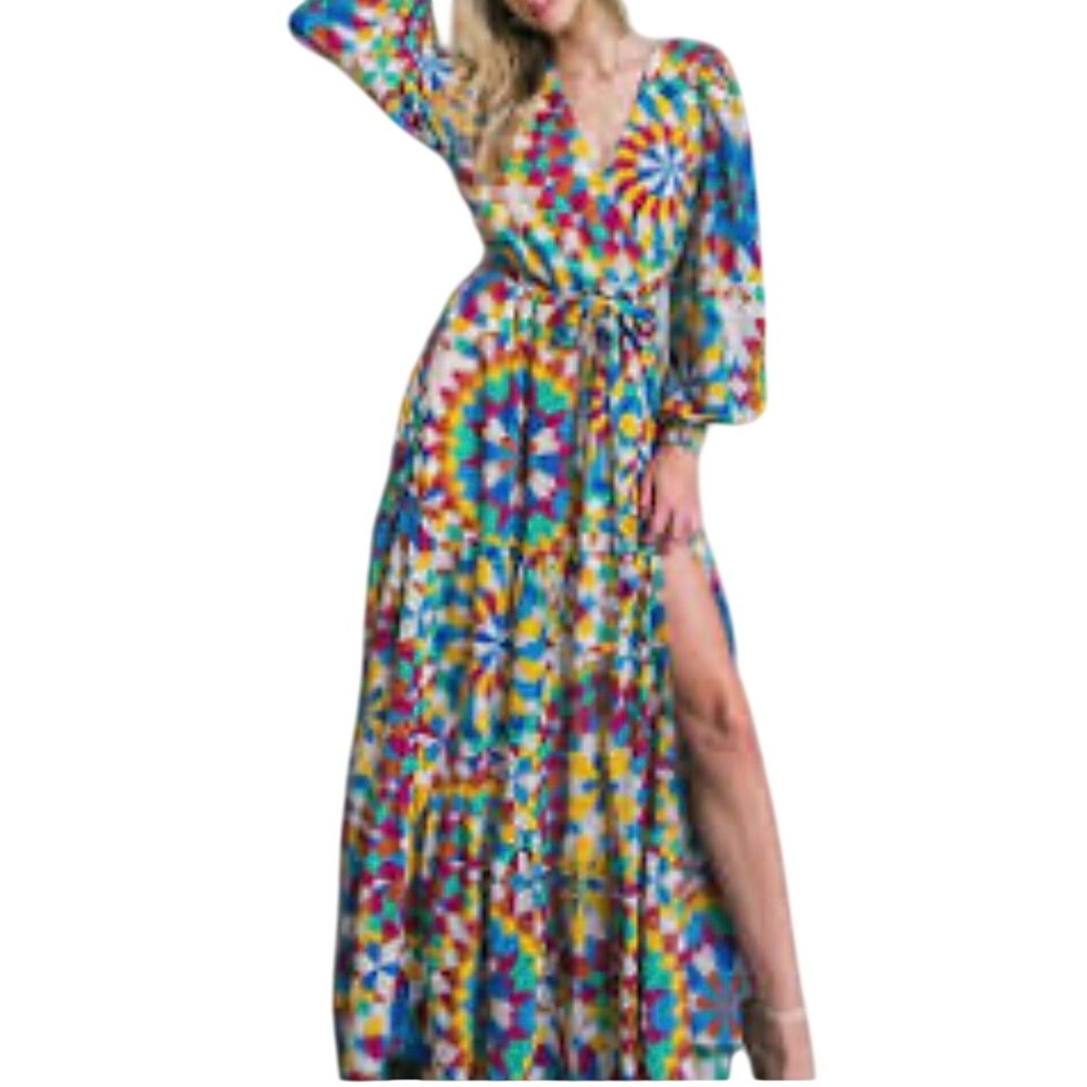 Flying Tomato Everything I Love Maxi Dress L Kaleidoscope Balloon Sleeve
